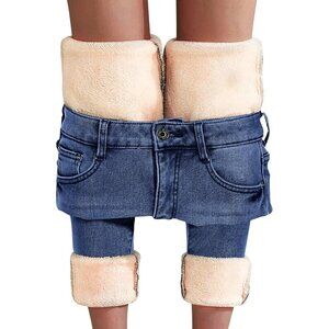 Women's Fleece Lined Skinny Jeans Warm Thick Denim Pants Winter Casual